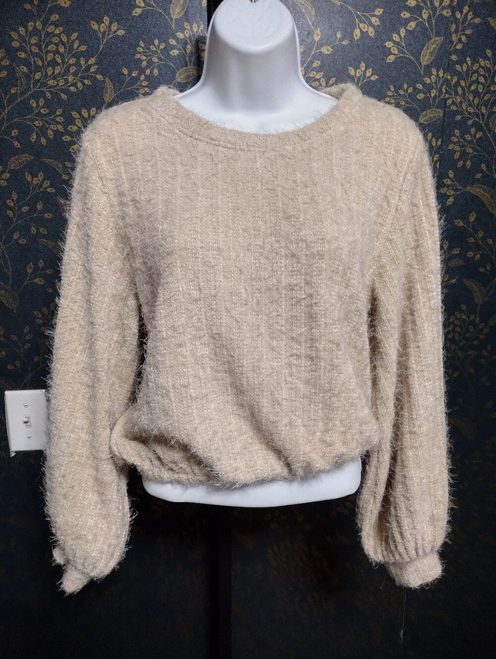 Altar'd State Cream Fuzzy Crewneck Sweater